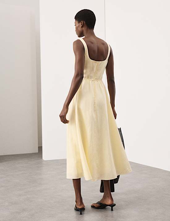 Linen Rich Pintuck Midaxi Skater Dress