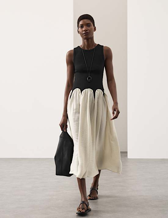 Cotton Rich Godet Midi Skater Dress