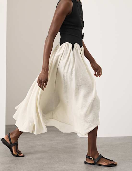 Cotton Rich Godet Midi Skater Dress