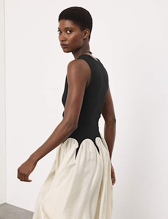 Cotton Rich Godet Midi Skater Dress