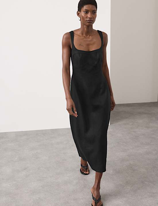 Pure Linen Structured Waisted Dress