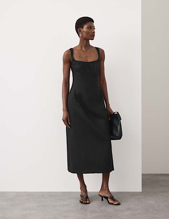 Pure Linen Structured Waisted Dress