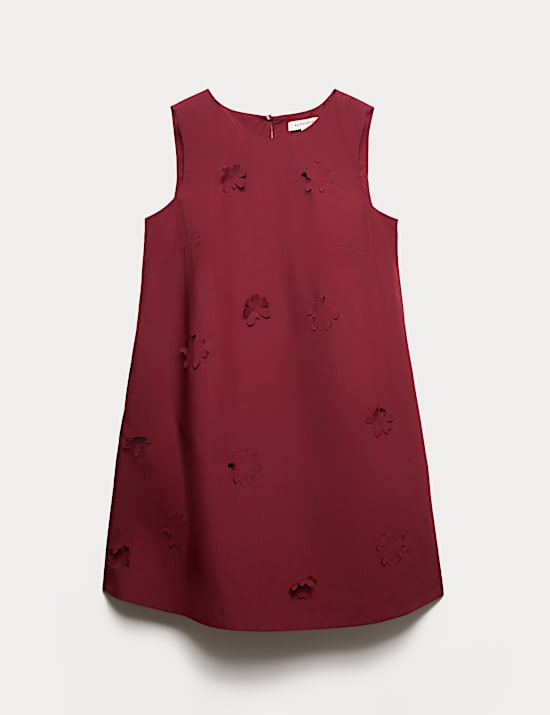 Cotton Blend Floral Cutwork Detail Dress