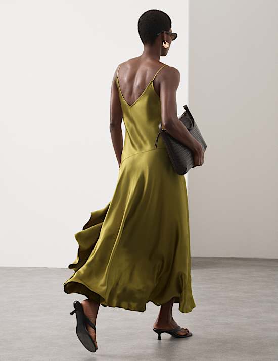 Satin Ruffle Maxi Slip Dress