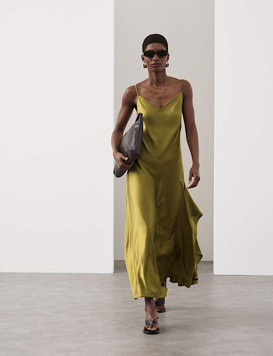 Satin Ruffle Maxi Slip Dress