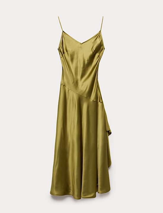 Satin Ruffle Maxi Slip Dress
