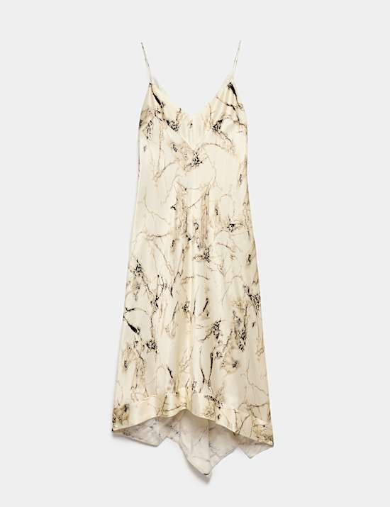 Cupro Rich Printed Asymmetric Midi Slip Dress