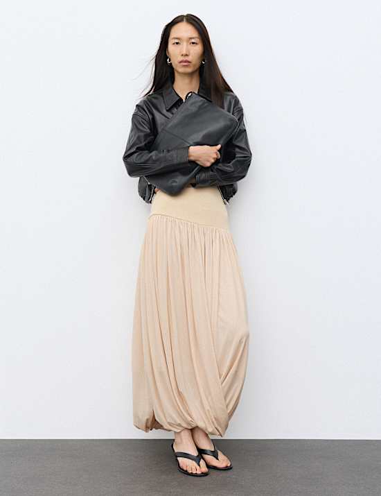 Knitted Scoop Neck Draped Maxi Drop Waist Dress