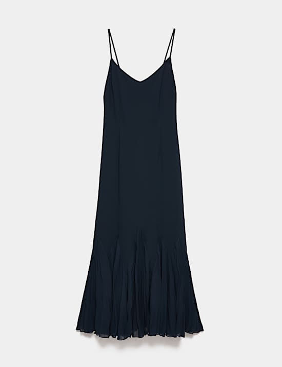 V-Neck Pleat Detail Maxi Slip Dress
