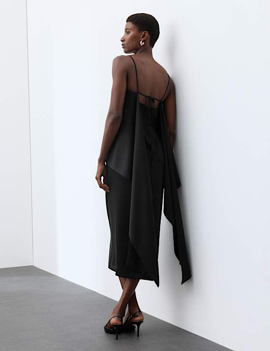 Lyocell Rich Satin Draped Midaxi Cami Dress
