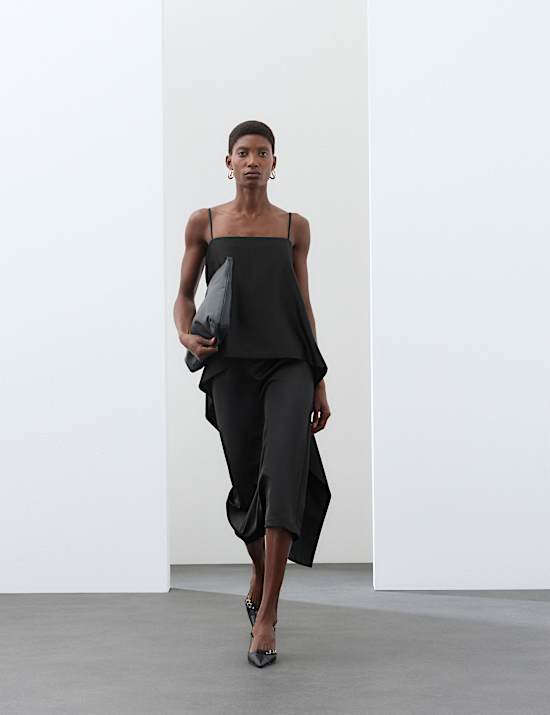Lyocell Rich Satin Draped Midaxi Cami Dress