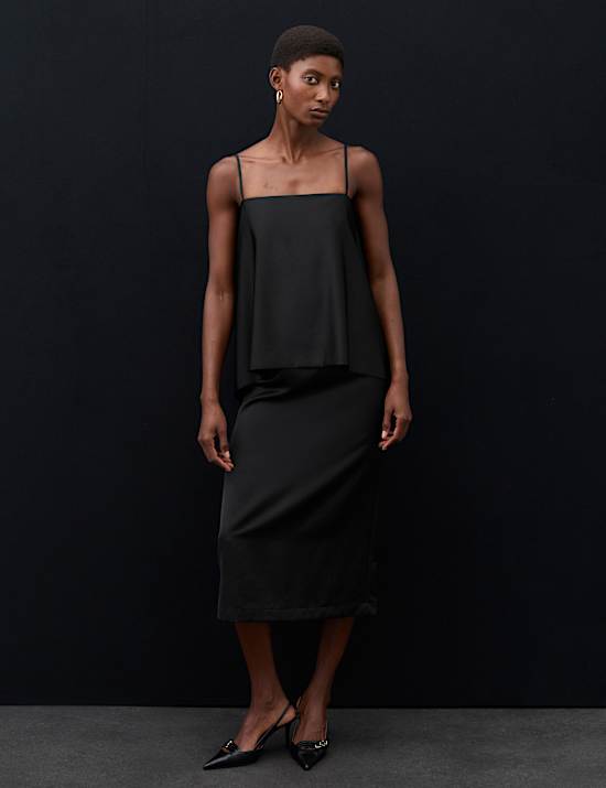 Lyocell Rich Satin Draped Midaxi Cami Dress