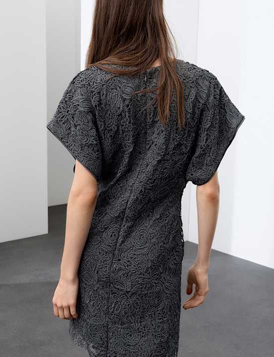Lace V Neck Mini Shift Dress