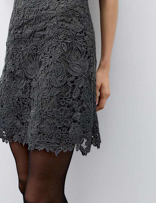 Lace V Neck Mini Shift Dress