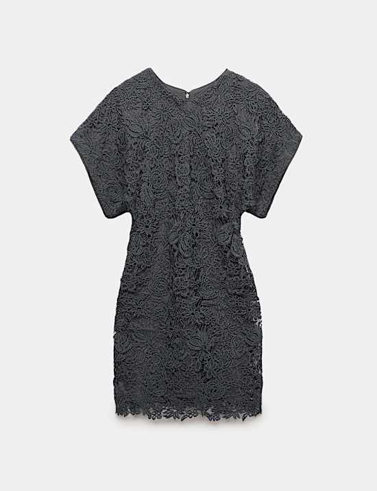 Lace V Neck Mini Shift Dress