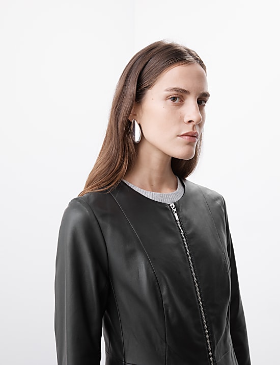 Leather Collarless Jacket