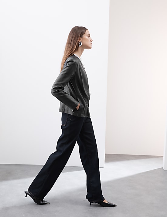 Leather Collarless Jacket