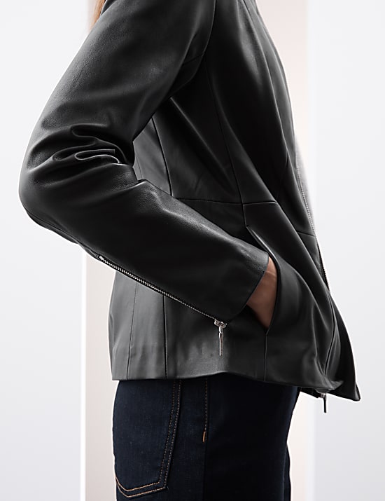 Leather Collarless Jacket