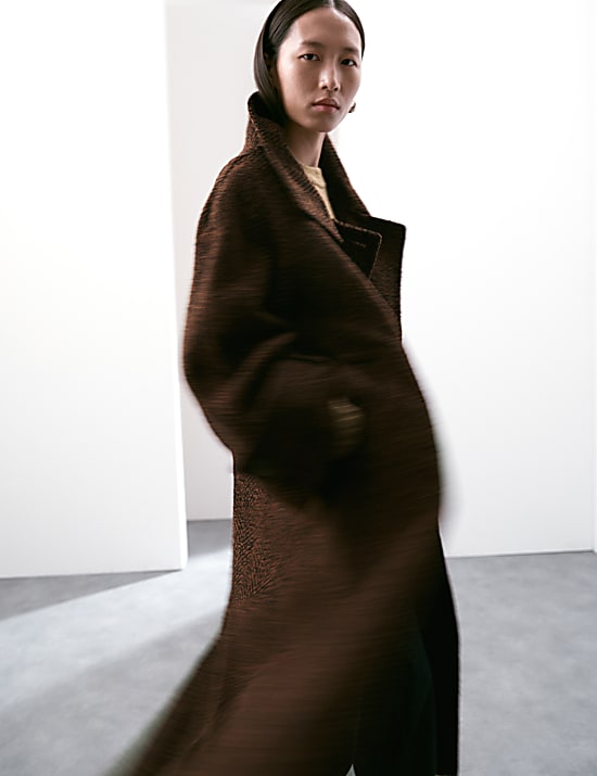 Wool Blend Herringbone Longline Tailored Coat