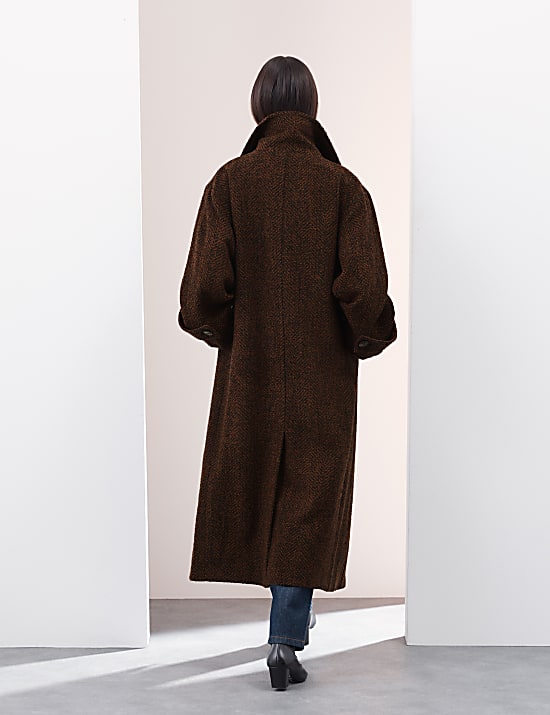Wool Blend Herringbone Longline Tailored Coat