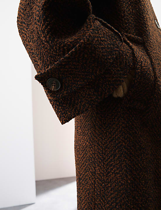 Wool Blend Herringbone Longline Tailored Coat