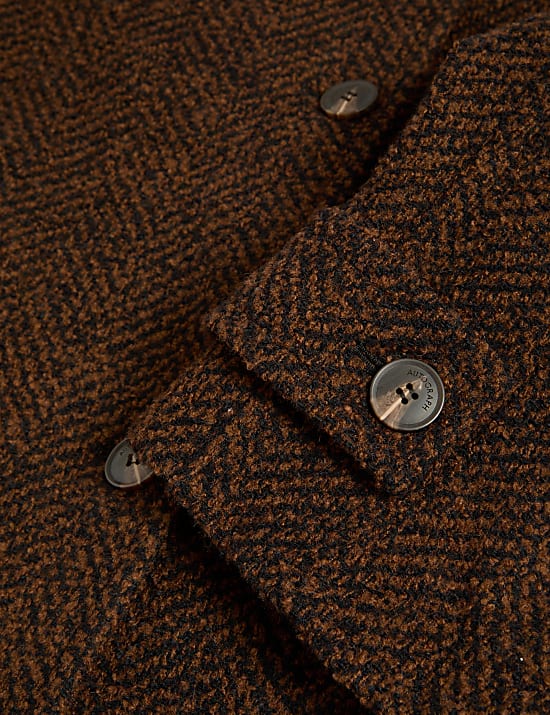 Wool Blend Herringbone Longline Tailored Coat