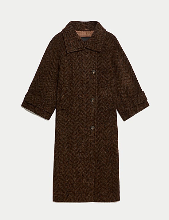 Wool Blend Herringbone Longline Tailored Coat