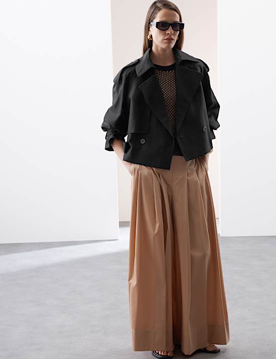 Linen Blend Cropped Trench Coat