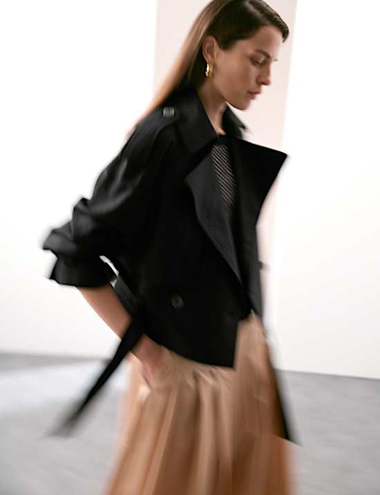 Linen Blend Cropped Trench Coat