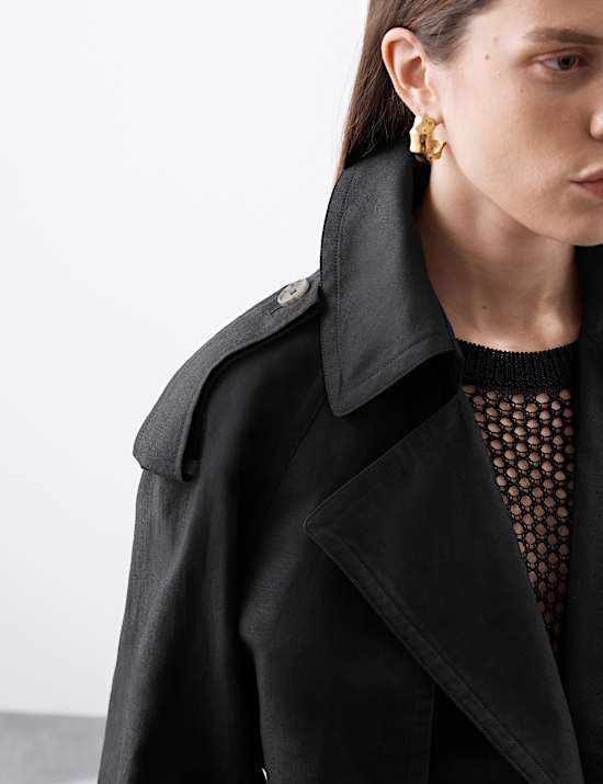 Linen Blend Cropped Trench Coat