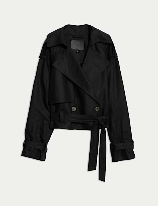 Linen Blend Cropped Trench Coat