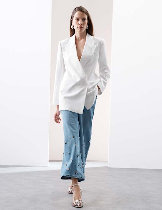 Linen Blend Single Breasted Blazer