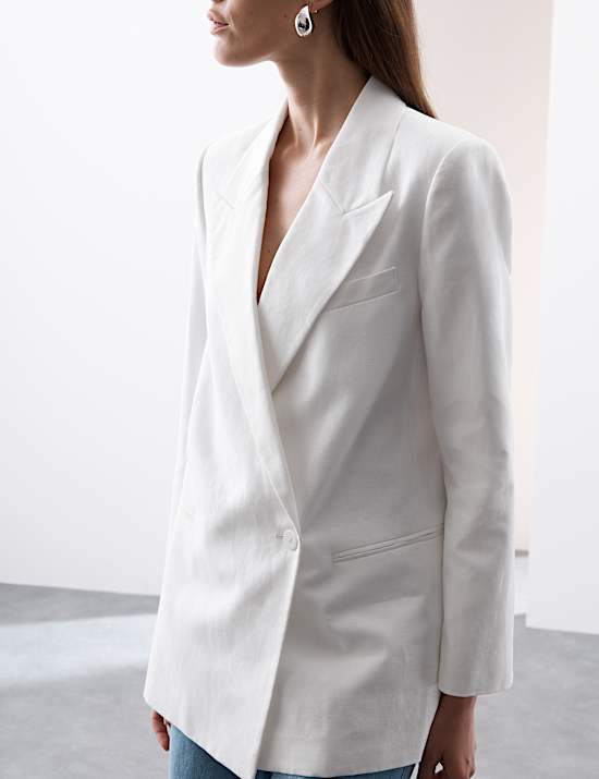 Linen Blend Single Breasted Blazer