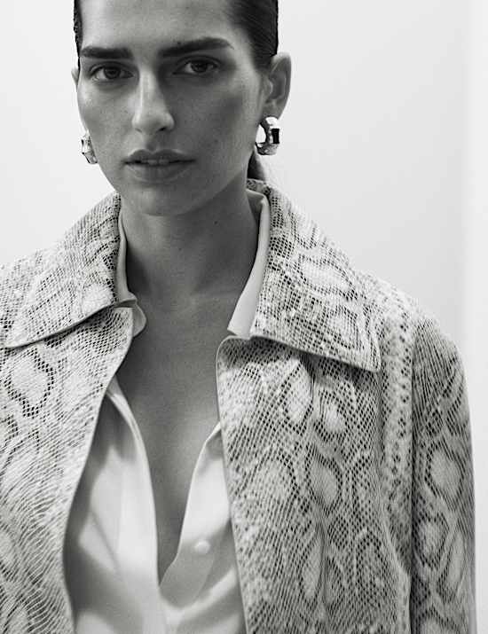 Leather Snakeskin Print Jacket