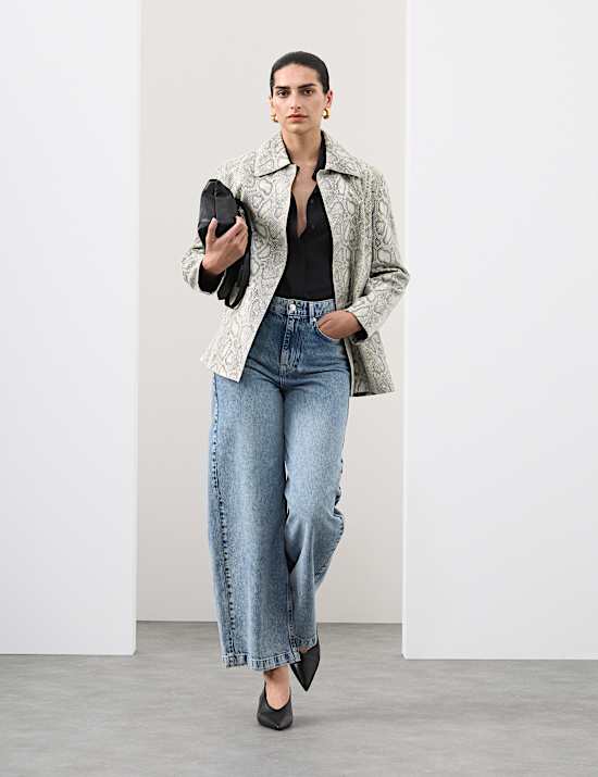 Leather Snakeskin Print Jacket