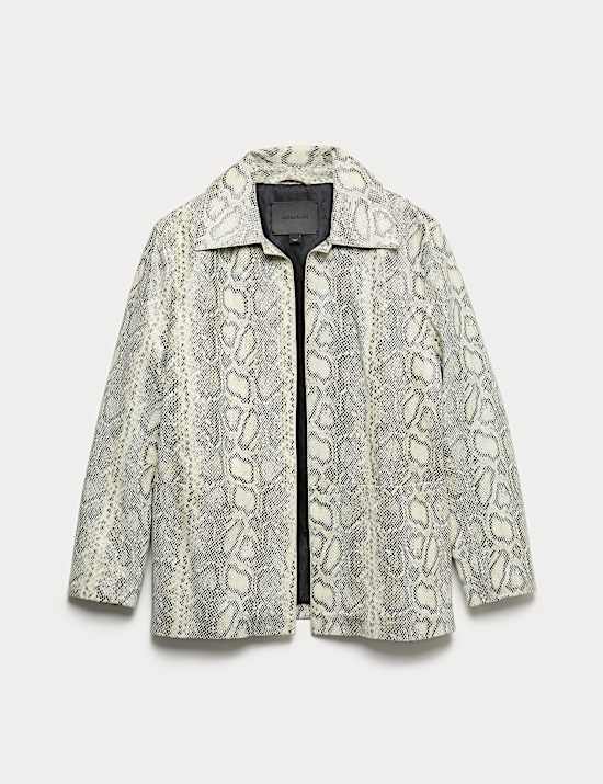 Leather Snakeskin Print Jacket