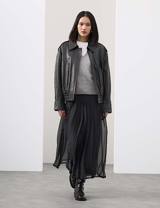 Leather Relaxed Harrington Jacket