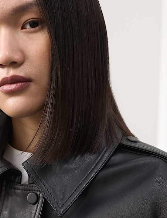 Leather Relaxed Harrington Jacket