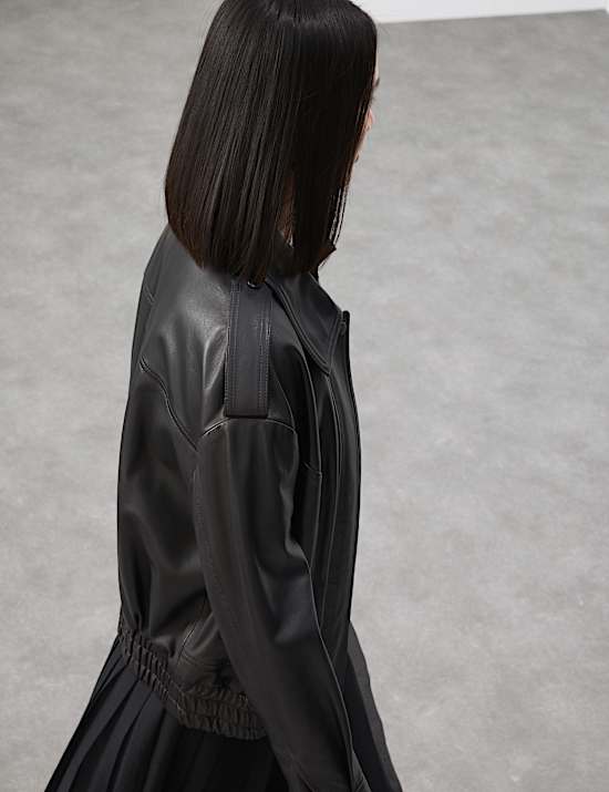 Leather Relaxed Harrington Jacket