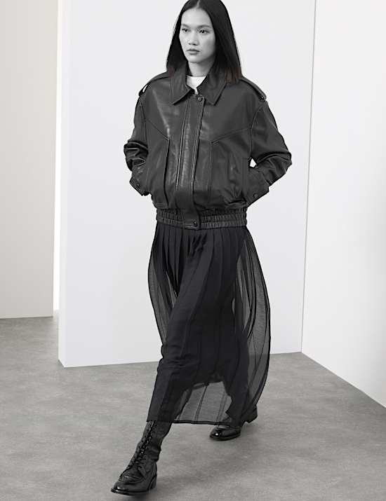 Leather Relaxed Harrington Jacket