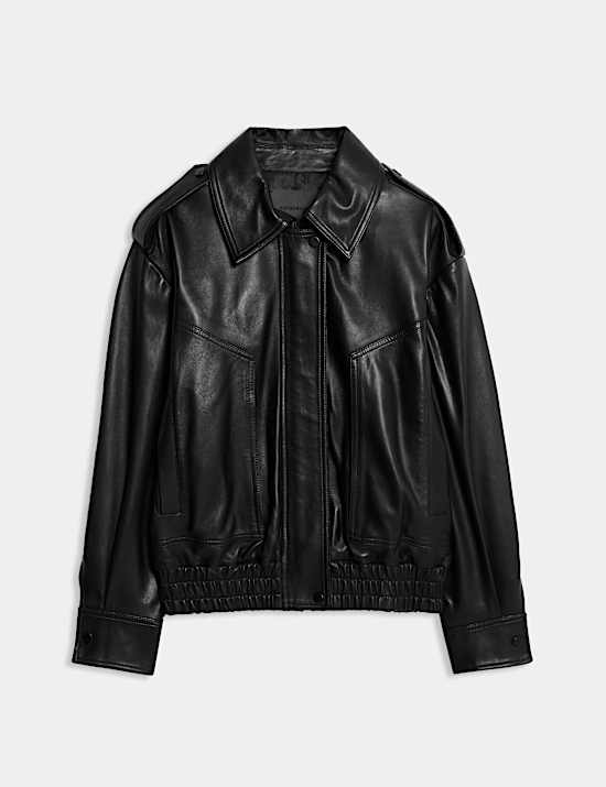 Leather Relaxed Harrington Jacket