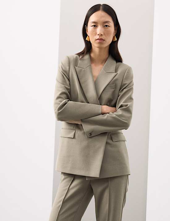 Wool Blend Double Breasted Blazer