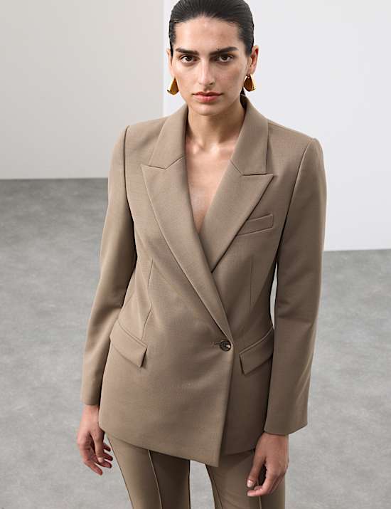 Wool Blend Double Breasted Blazer