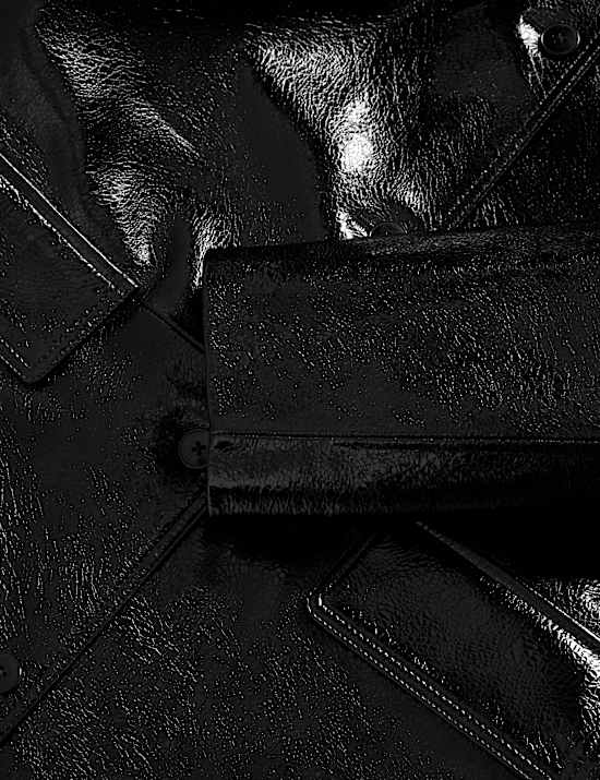 Lakleren, lange chauffeursjas met craquelé-effect