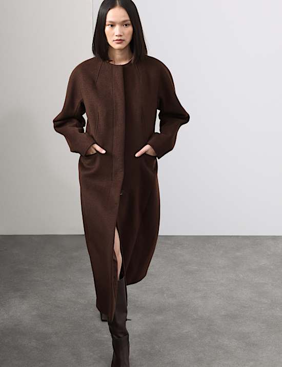 Manteau long en laine mélangée sans encolure