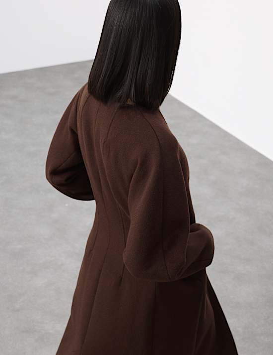 Kraagloze, lange jas van wolmix