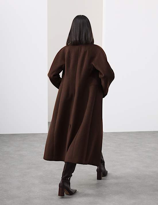 Kraagloze, lange jas van wolmix