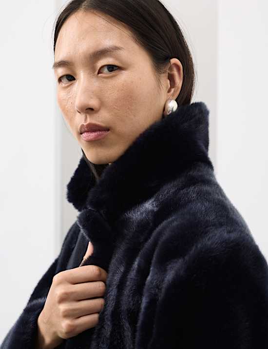 Faux Fur Collared Longline Coat