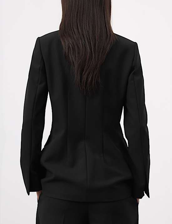 Collarless Longline Blazer with Wool