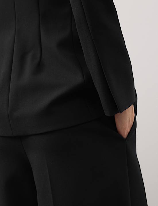 Collarless Longline Blazer with Wool